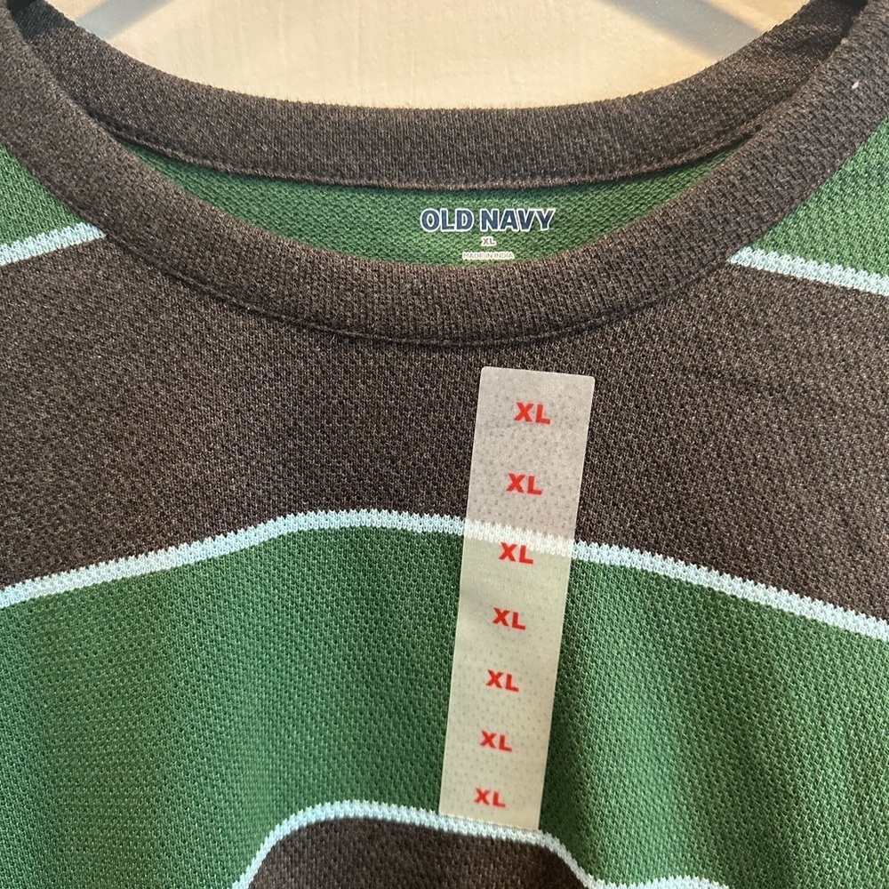 Old Navy Men's Long Sleeve Shirt - Green and Black Stripes - Picture 2 of 3